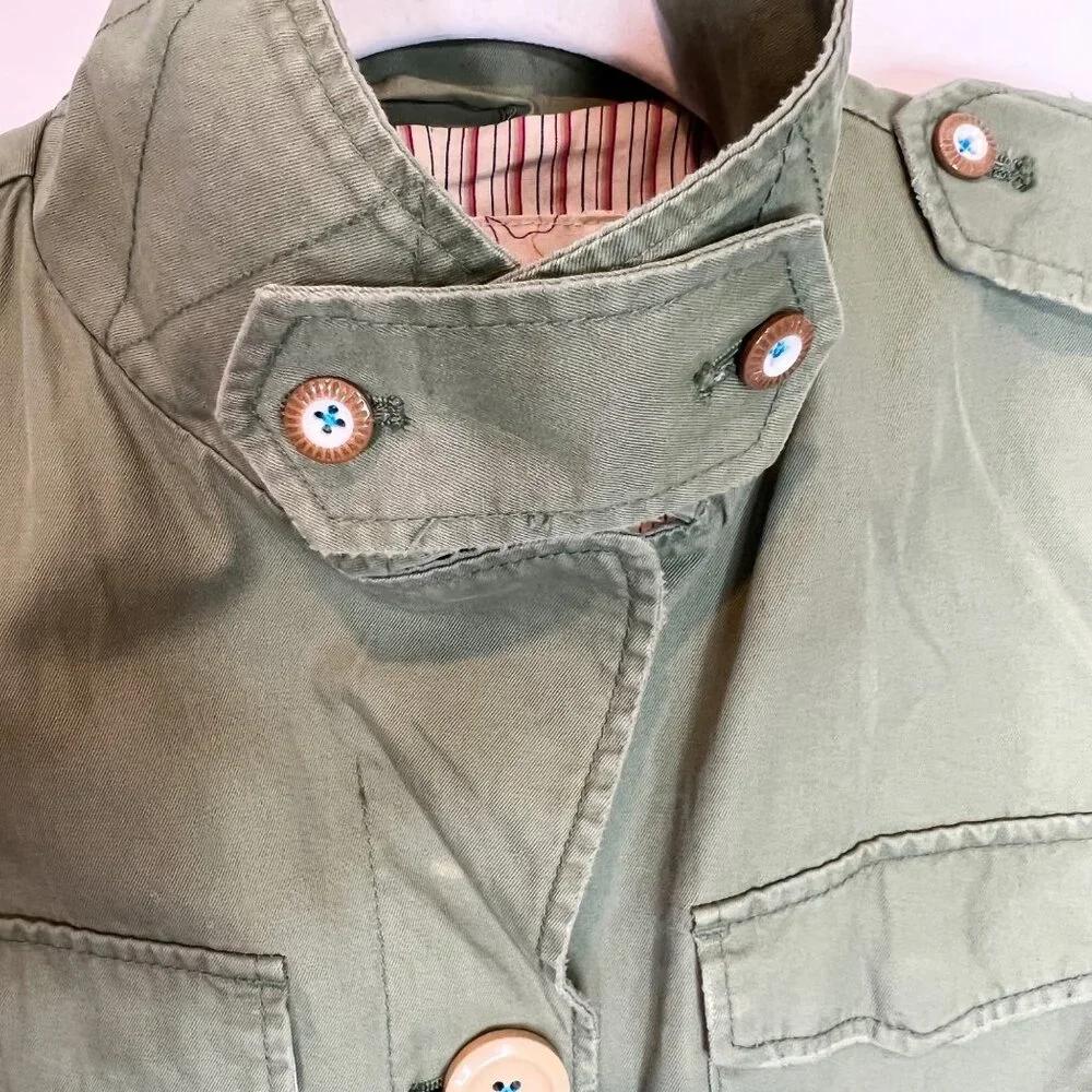 American Eagle Womens Jacket Green Collared Tan Button Down Size Medium - Picture 4 of 12